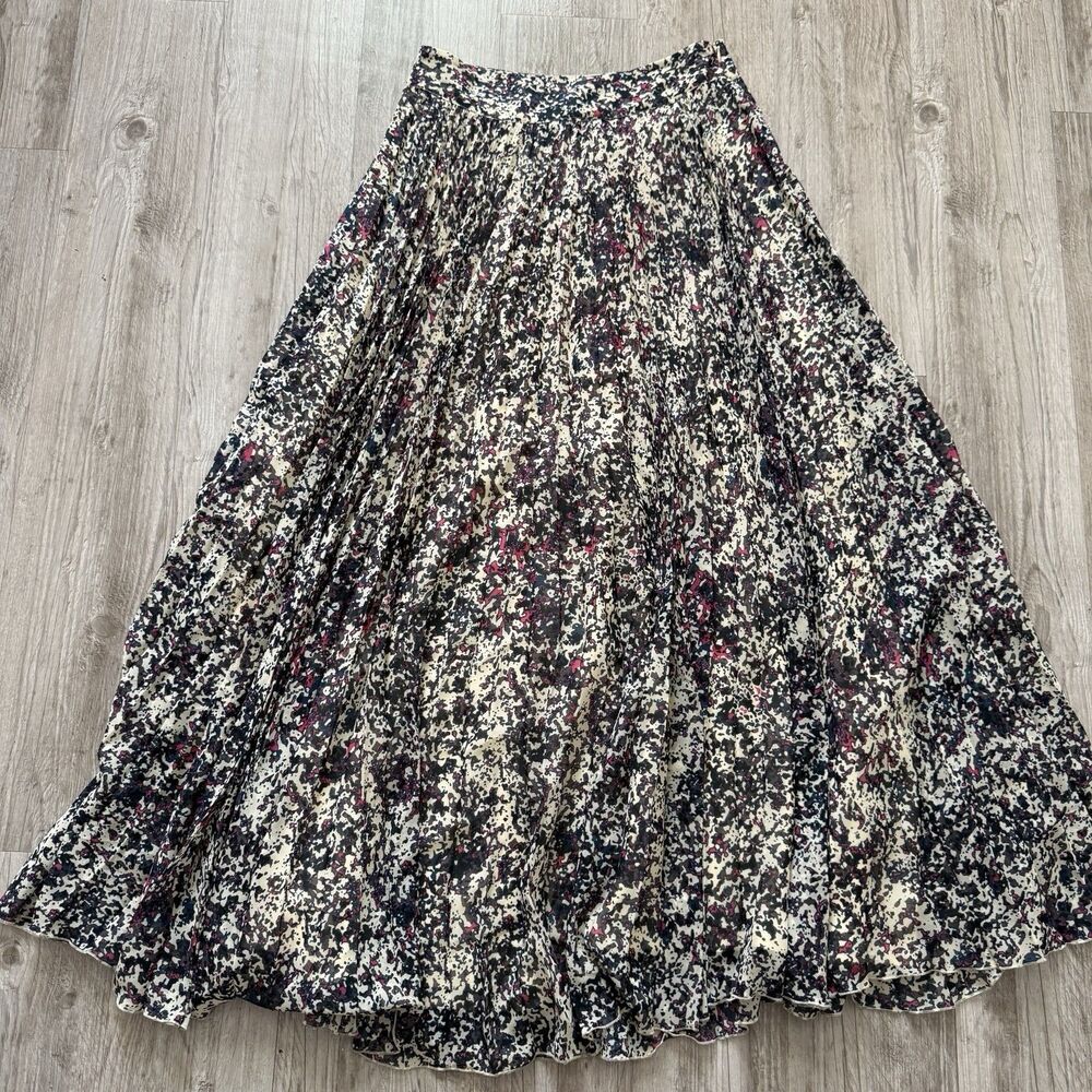 Anthropologie FEI Pleated Maxi Skirt Abstract Splatter Fairy Grunge Boho Lined 0